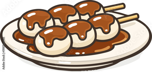Mitarashi Dango on Plate Vector Illustration