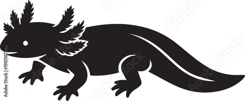 Black silhouette of an axolotl with gills and tail salamander amphibian silhouette illustration creature wildlife freshwater ethereal mythical legendary