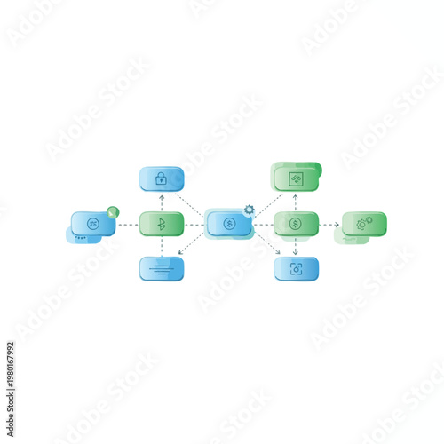 Connected Digital Data Network Flow Chart for Technology and Communication Concepts