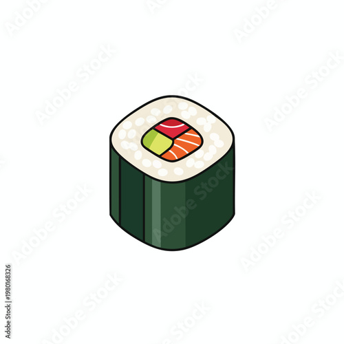 Illustration of a Fresh Sushi Roll with Vegetables and Rice