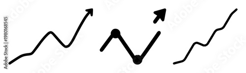 Predictive analytics trend line set with solid black icon over white background featuring predictive analytics trend line with illustration and vector
