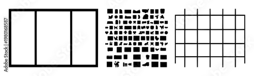 UX Wireframe Grid set with solid black icon design featuring user experience, prototype, web design with layout and blank page