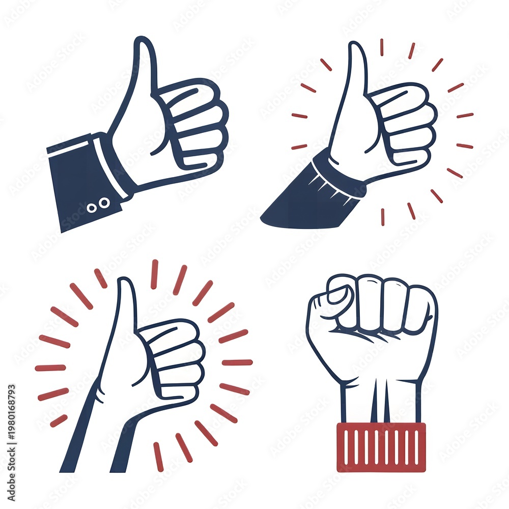 Fototapeta premium Thumbs Up Fist Approval Success Positive Feedback Icons
