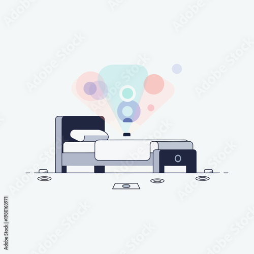 Smart Home Technology Concept with Connected Devices and People Icons.