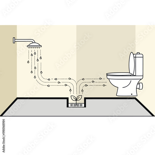 Sustainable Bathroom Design with Water Recycling System.