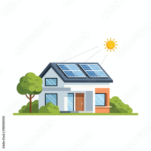 Modern Eco Friendly House with Solar Panels and Green Garden