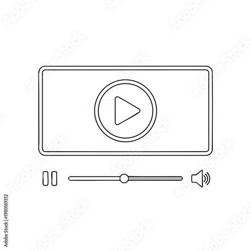 Video Player Interface with Play Button and Control Bar for Digital Media