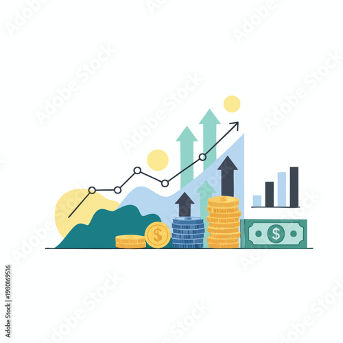 Business Growth and Financial Success Concept with Graphs and Money