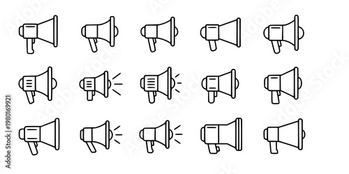 Megaphone and Announcement Vector Icon Set Minimalist Line Art 9 Grid