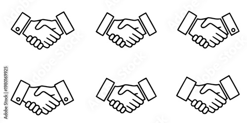 Handshake and Partnership Vector Icon Set Minimalist Line Art 9 Grid