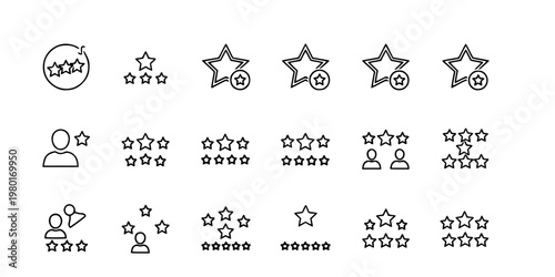 Star Rating and User Review Vector Icon Set Minimalist Line Art 16 Grid