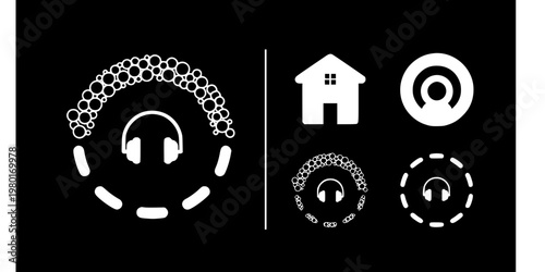 Headphone and Listening Vector Icon Set Minimalist Line Art 9 Grid