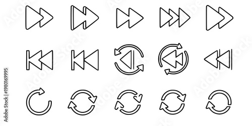 Forward Rewind and Loop Arrow Vector Icon Set Minimalist Line Art 9 Grid