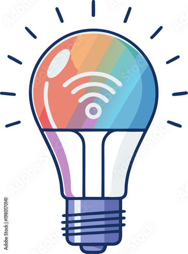 Color Changing Smart Light Bulb Illustration for Home Automation