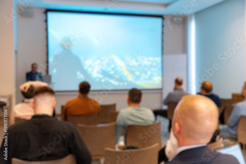 Wallpaper Mural Blurred view of a corporate conference room with people Torontodigital.ca