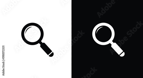 A graphic illustration depicting a magnifying glass in both positive and negative color schemes