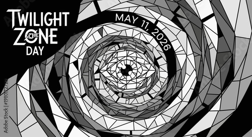 Twilight Zone Day geometric spiral poster with May 11 2026 date isolated on background