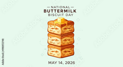 Stack of golden buttermilk biscuits with melting butter isolated on background