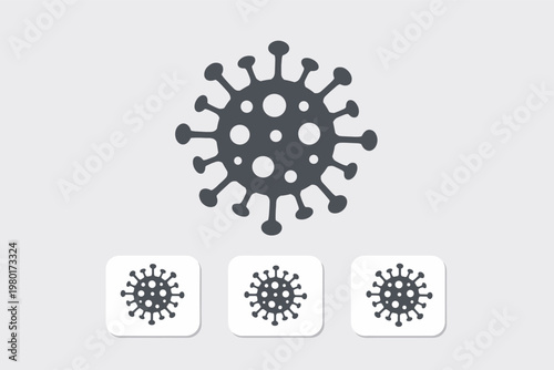Grey Virus Icon Set Isolated on Grey Background, Coronavirus 2019-nCoV Bacteria and Germs Cell, Cancer Microbe Pathogen Symbol for Medical Health Science and Disease Prevention Vector Illustration