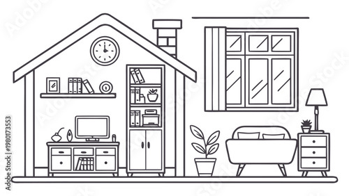 Modern Home Interior Outline Icon Set – Furniture and Decor Minimal Line Vector Pack