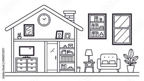 Modern Home Interior Outline Icon Set – Furniture and Decor Minimal Line Vector Pack