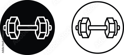 A simple graphic illustration of dumbbells in two contrasting circular designs