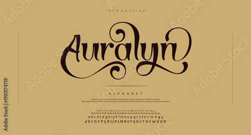 Auralyn Elegant luxury abstract wedding fashion logo font alphabet. Minimal classic urban fonts for logo, brand etc. Typography typeface uppercase lowercase and number. vector illustration