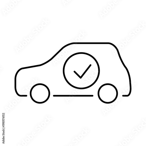 車とチェックマークを用いて、完了や到着を表現したアイコン