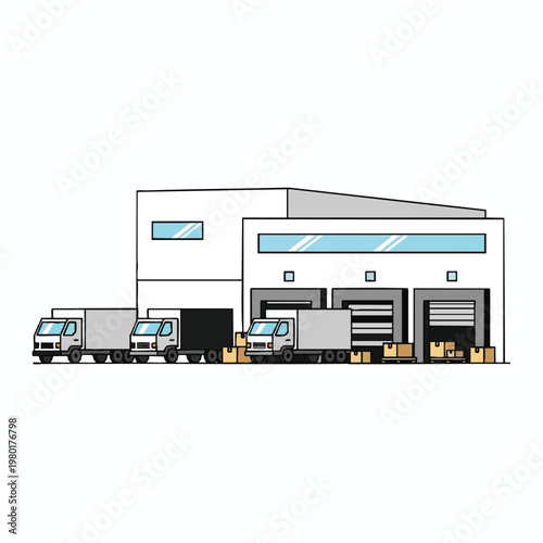 Modern Commercial Logistics Facility with Fleet of Delivery Vehicles