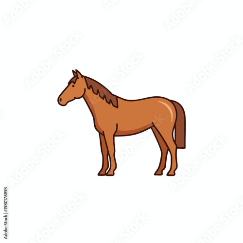 Beautiful Brown Horse Standing on a White Background for Wildlife and Animal Conservation Themes