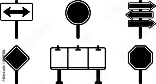 Black and white street signs arrows stop diamond and blank sign vector art