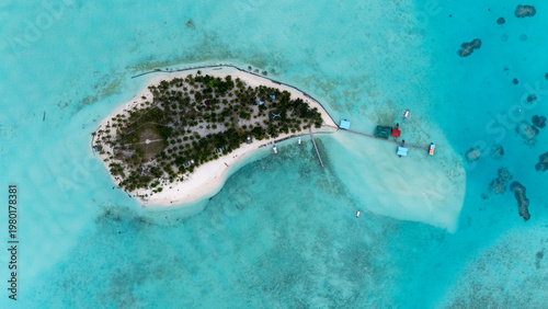 Drone Aerial View of Onok Island, Balabac, Philippines. Tropical Beach, Clear Water, Coral Reefs and Turtles.