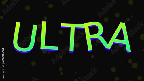 Neon green ultra text effect, 3D typography with purple shadows on black background, vibrant glowing lettering for gaming and tech banners