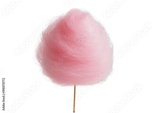 Принти на полотні Isolated single delicious fluffy pink cotton candy dessert on a stick, a sweet s