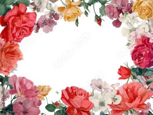 A frame with colorful flowers in watercolor style
