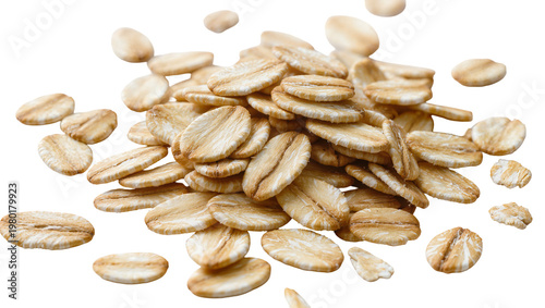 Tableau sur toile Isolated pile of wholesome oat flakes for healthy breakfast cereal or baking ing