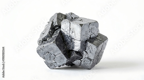 Raw natural galena mineral specimen with dark metallic luster on a pure white background