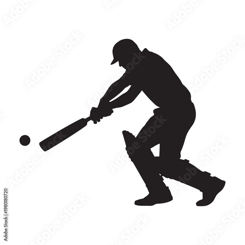 Silhouette of batsman playing aggressive shot during cricket match up.
