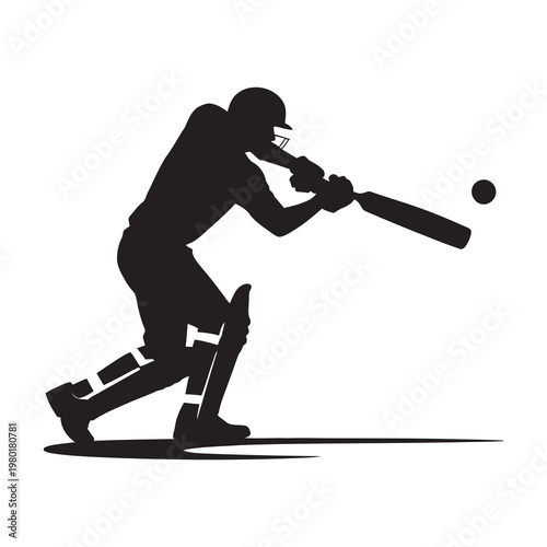 Dynamic cricket batsman silhouette playing square cut shot on white.