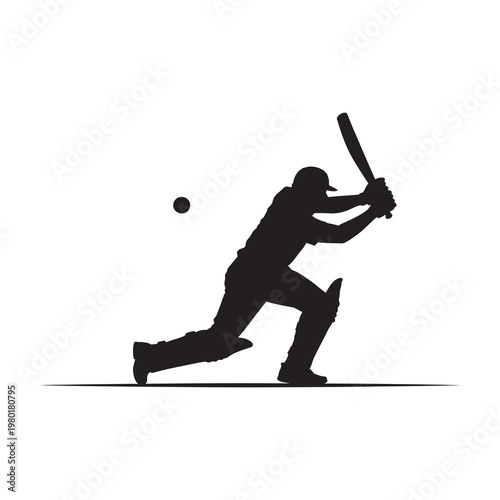 Cricket batsman hitting ball silhouette action outdoor sports game.