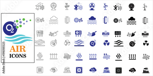 air icon set. wind, co2, fresh air, smoke, oxygen, vent, and more. simple complete vector