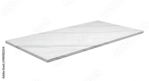 White marble countertop being used for a kitchen counter setup.