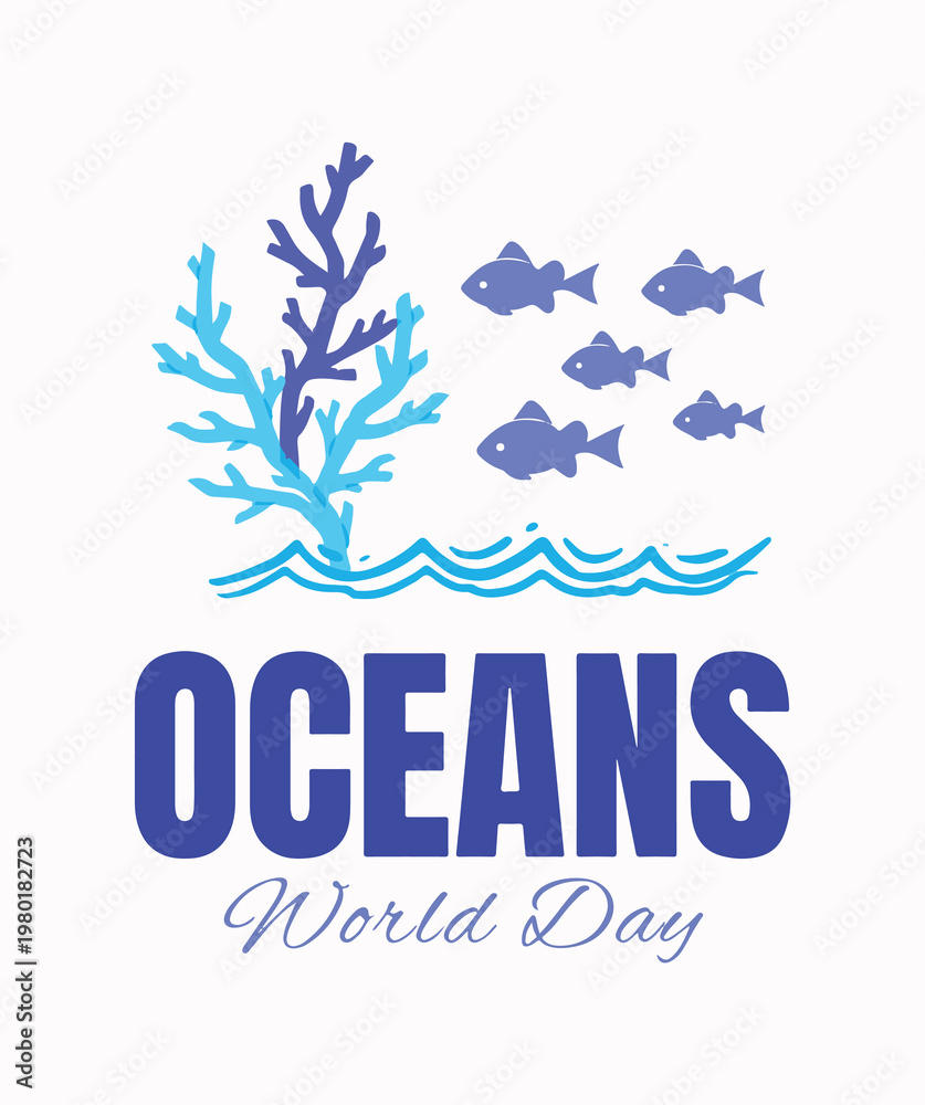Fototapeta premium World Oceans Day Cute Drawing Template
