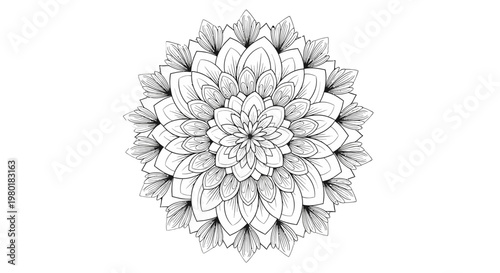 Intricate black and white floral mandala design.