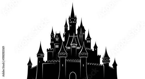 Enchanting fairytale castle silhouette, majestic fantasy palace icon, symbolizing magic, dreams, and royalty.