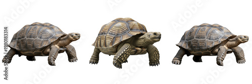 Konstfotografi Collection of Giant Galapagos Tortoises Isolated on White Background, Set of Anc