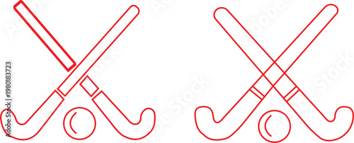 Crossed Hockey Sticks and Ball Icons – Field Hockey Logo Style Outline Vector Set
