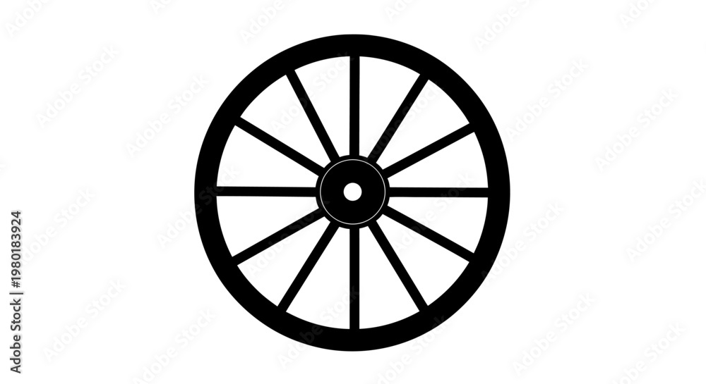 Fototapeta premium A stark black wagon wheel presented as a striking silhouette