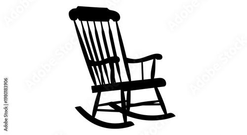 Black rocking chair depicted in a stark minimalist silhouette