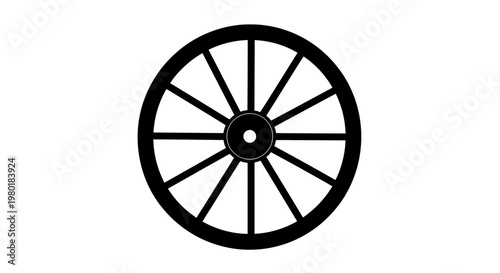 A stark black wagon wheel presented as a striking silhouette